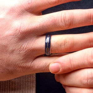 Mens Tungsten Ring | Lapis Lazuli & Meteorite Stone 6MM | Unique Gift or Wedding Band image 2
