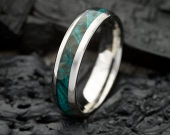 Blue Maple & Silver Tungsten Steel Ring | 6mm | Unique Wedding Band and Gift | Mens and Womens Jewellery | Personalised Engravement