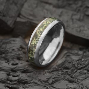 Ring mosagaat en zilver wolfraamstaal | 6 mm | Unieke trouwring en cadeau | Heren- en damessieraden | Gepersonaliseerde gravure