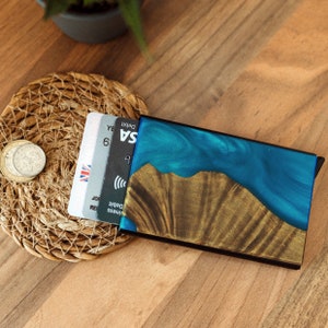 Wood & Resin Pop-up Wallet | Minimalist Card Holder and money clip | Unique Gift | Personal Engraving | RFID Protection