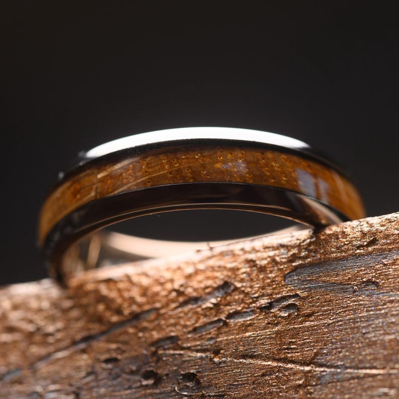 Whiskey Barrel & Grey Tungsten Steel Ring | 6mm | Unique Wedding Band and Gift | Mens and Womens Jewellery | Personalised Engravement image 2