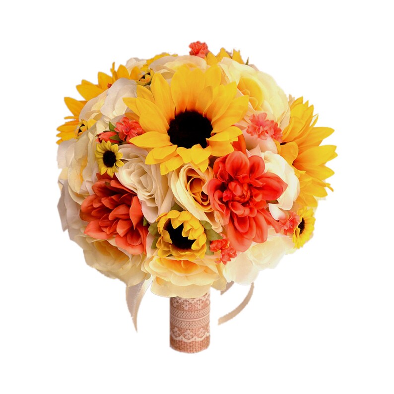 Artificial Burgundy Sunflower Bridal Bouquets Gerbera and
