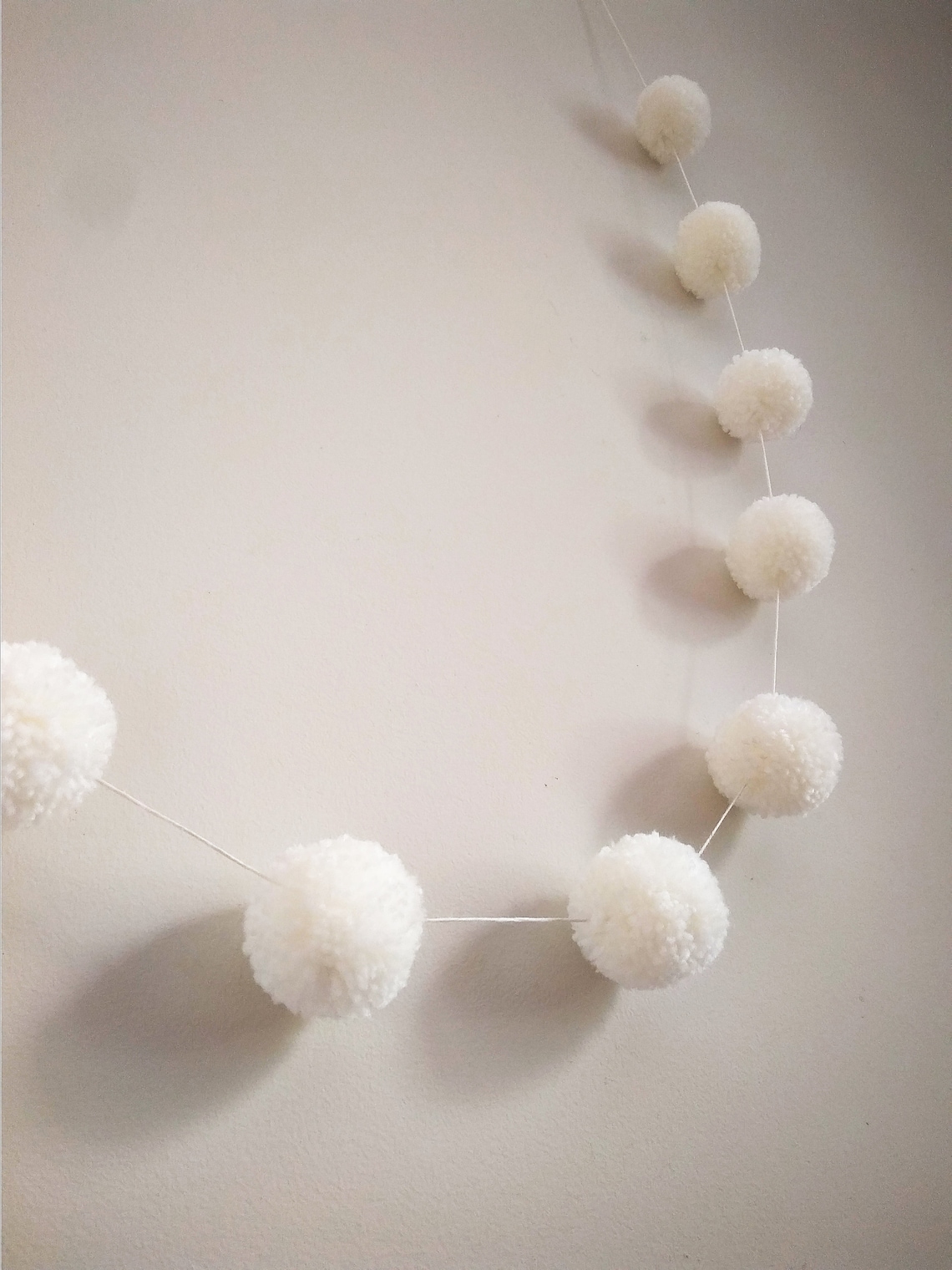 White pom pom garland for mantle Neutral baby nursery decor Etsy