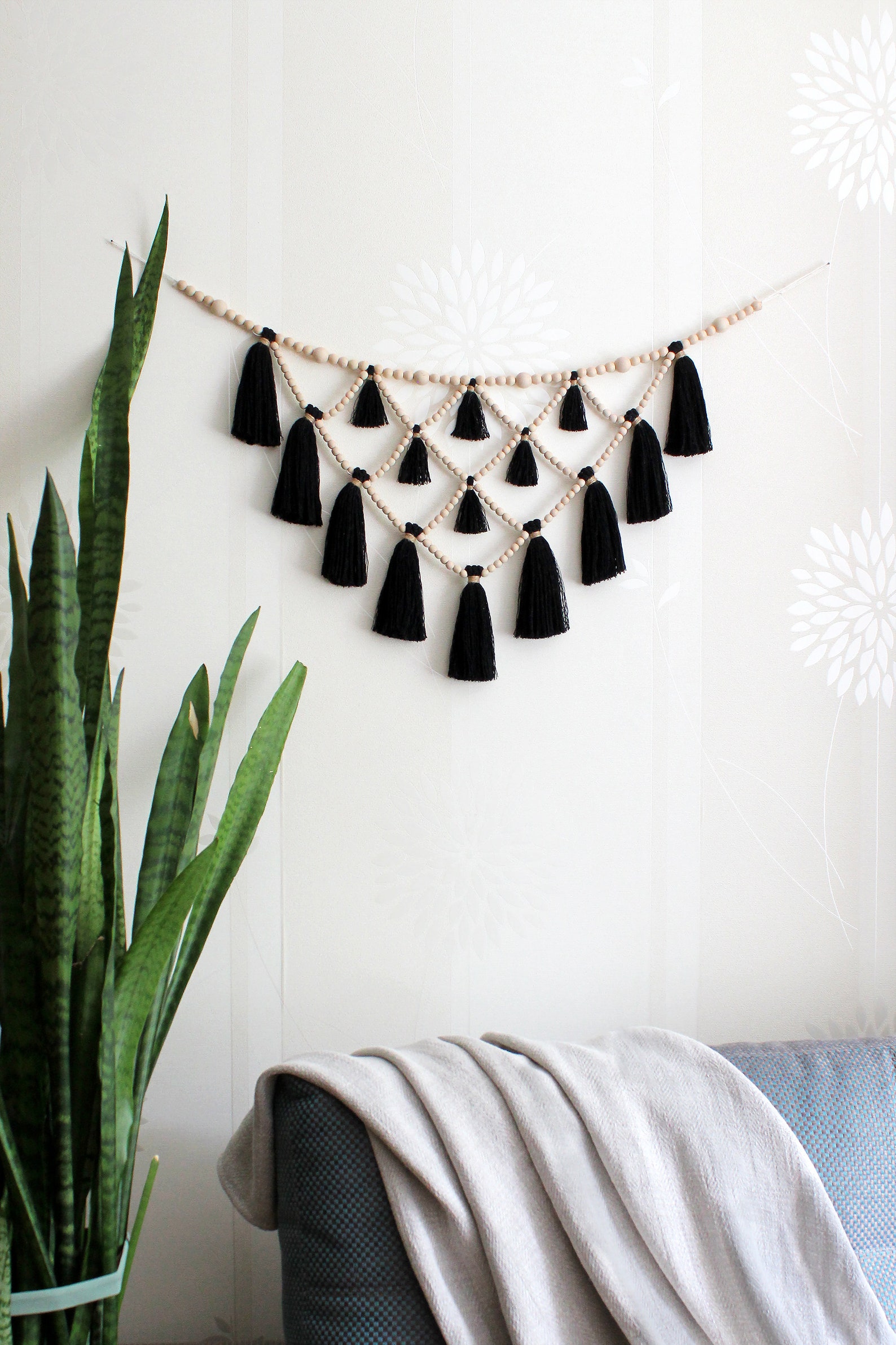 White Tassel Wall Decor for Baby Nursery Neutral Boho Wood Etsy