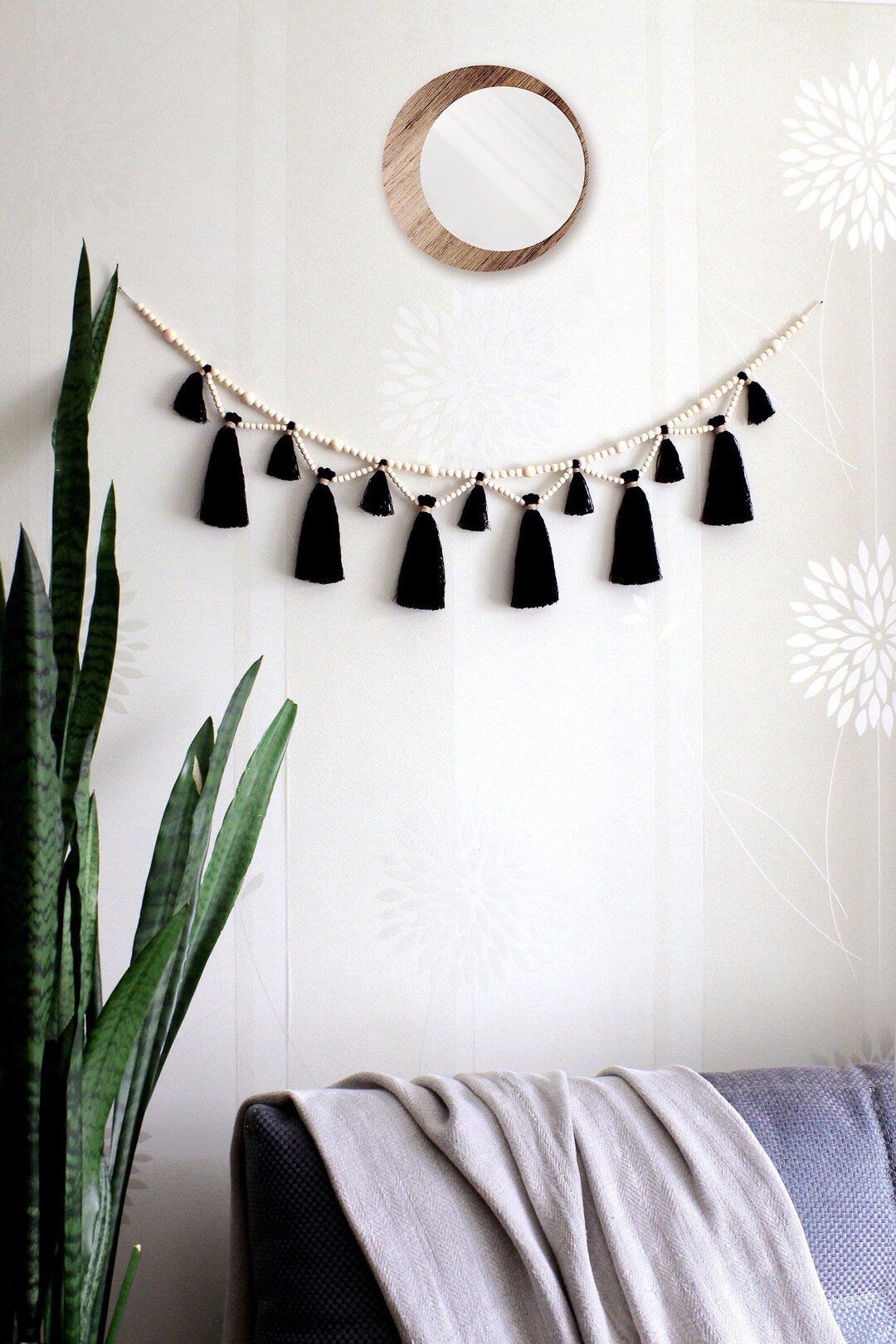 Wood Bead Black Tassel Garland for Mantel. Gothic Nursery Etsy