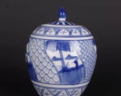 Chinese antique porcelain lidded jar,Qing Dynasty imperial porccelain Kangxi marked blue and white hand painted porcelain tea jar,jug pot