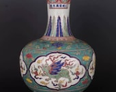 Chinese antique porcelain vase,Chinese Ming Dynasty Chinese art china Xuande marked famille verte tianqiu vase hand painted wucai ceramic
