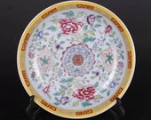 Chinese antique porcelain plate,Qing Dynasty Chinese art china Yongzheng marked famille rose porcelain plate blue ground paint with flower