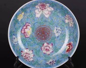 Chinese antique porcelain plate,Qing Dynasty Chinese art china Yongzheng marked famille rose porcelain plate blue ground paint with flower