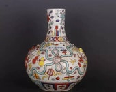Chinese antique porcelain vase,Chinese Ming Dynasty Chinese art china Xuande marked enchase famille verte tianqiu vase hand painted ceramic