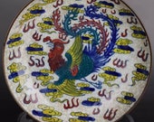 Chinese antique porcelain plate,Qing Dynasty Kangxi marked blue and white famille verte porcelain plate Langhong red glaze Phoenix pattern