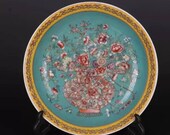 Chinese antique porcelain plate,Qing Dynasty Chinese art china Yongzheng marked famille rose porcelain plate blue ground paint with flower