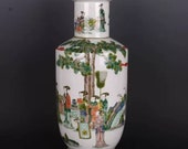 Chinese antique porcelain vase,Chinese Qing Dynasty Chinese art china Kangxi marked famille verte mallet vase wucai hand painted ceramic
