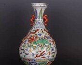 Chinese antique porcelain vase,Chinese Ming Dynasty Chinese art china Xuande marked enchase famille verte yuhuchun vase hand painted bottle