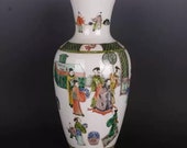 Chinese antique porcelain vase,Chinese Qing Dynasty Chinese art china Kangxi marked famille verte mallet vase wucai hand painted ceramic