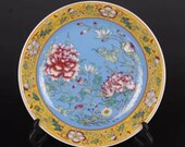 Chinese antique porcelain plate,Qing Dynasty Chinese art china Yongzheng marked famille rose porcelain plate blue ground paint with flower