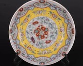 Chinese antique porcelain plate,Qing Dynasty Chinese art china Yongzheng marked famille rose porcelain plate yellow ground paint with flower