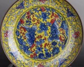 Chinese antique porcelain plate,Qing Dynasty Kangxi marked famille rose gold drawing porcelain plate blue ground lotus flowers pattern