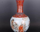 Chinese antique porcelain mallet vase,Chinese Qing Dynasty art Kangxi marked colour enamel falangcai figure story porcelain vase collection