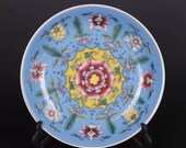 Chinese antique porcelain plate,Qing Dynasty Chinese art china Yongzheng marked famille rose porcelain plate blue ground paint with flower