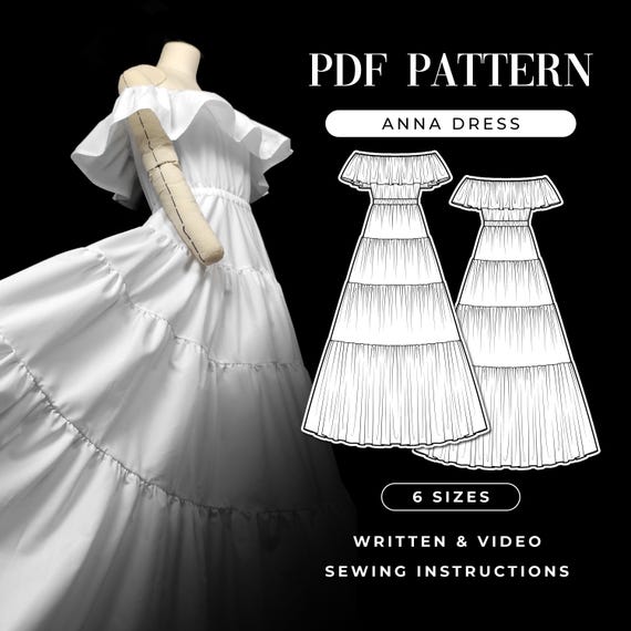 Off-shoulder Tiered Maxi Dress Sewing Pattern (PDF Pattern) - Etsy