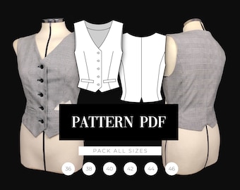 Patrón de costura para chaleco abotonado de mujer (patrón PDF)