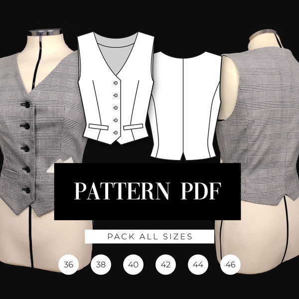 Vestpatroon | Patroon damesvest | Op maat gemaakt vestpatroon met knopen | Vrouwelijk vest PDF-naaipatroon | Patron Chaleco Mujer