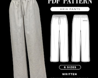 Wide Leg Pants Sewing Pattern: Mid Rise Elastic Drawstring Trousers, Lounge Palazzo (PDF Pattern)