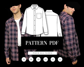 Overshirt Pattern | Overshirt Jacket PDF Pattern | Oversize Men Shirt Pattern | Patch Pocket Shirt Digital Sewing Pattern | VideoTutorial