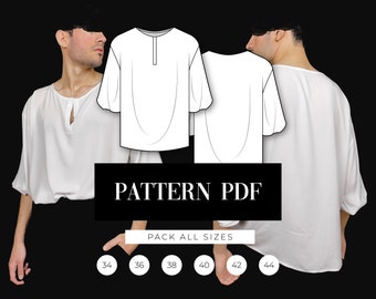 Patrón de costura para camisa pirata medieval extragrande (PDF)
