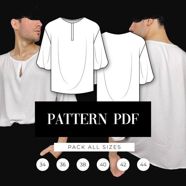 Oversized Loose Blouse Cosplay Pattern | Historical Male Blouse Pattern | Medieval Shirt Pattern | Pirate Shirt PDF Pattern | Video Tutorial