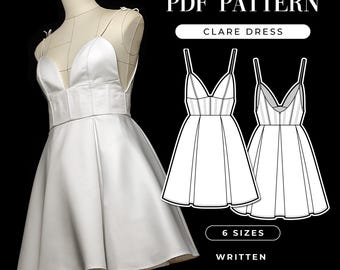 Patrón de costura para vestido entallado con escote pronunciado (PDF)