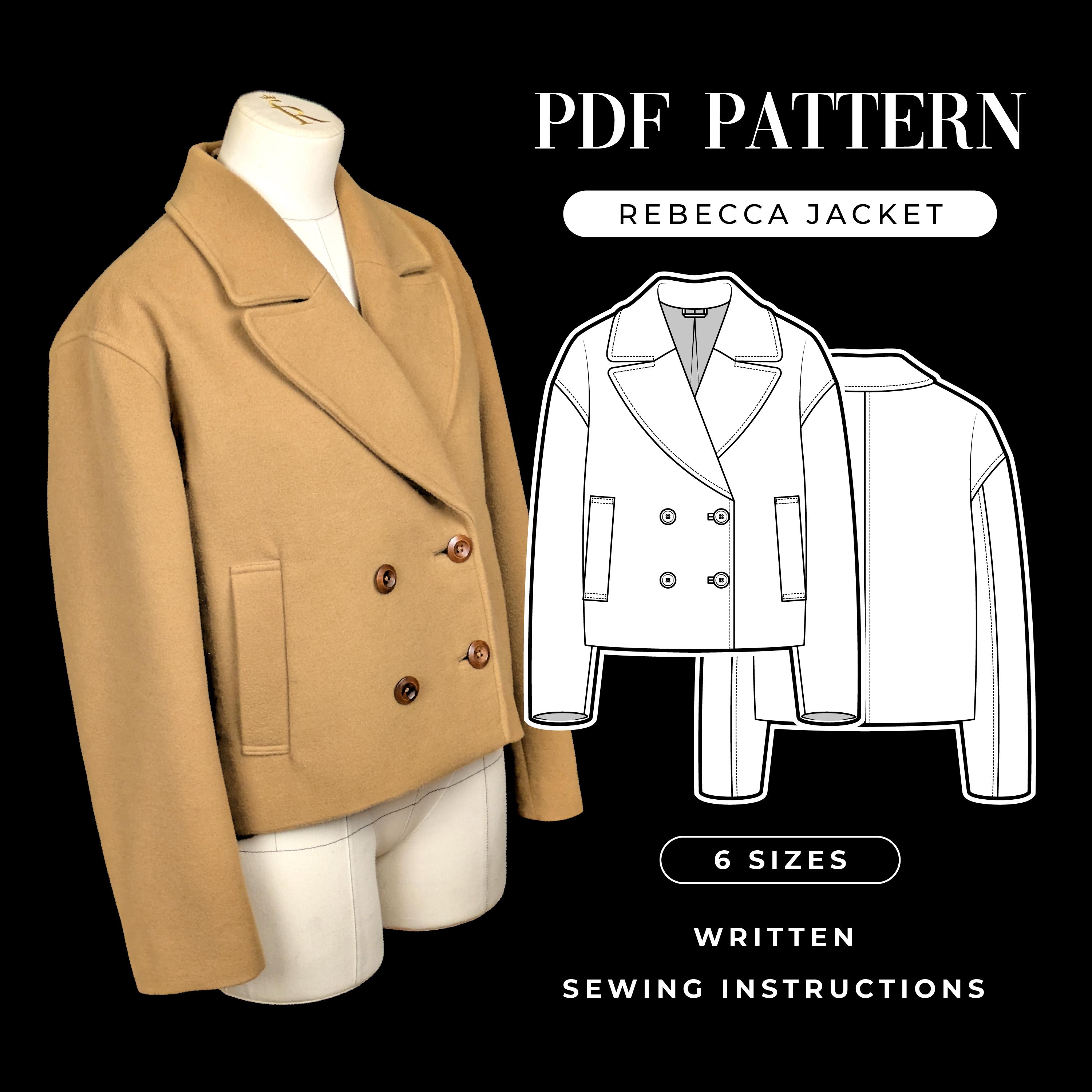 Cropped Jacket Coat Sewing Pattern: Double-breasted Wide Lapel 