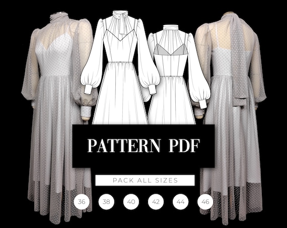 Tulle Midi Dress Pattern Bishop Sleeve Prom Dress Pattern Sheer Dress  Pattern Puffy Wedding Dress Digital Pattern Videotutorial - Etsy