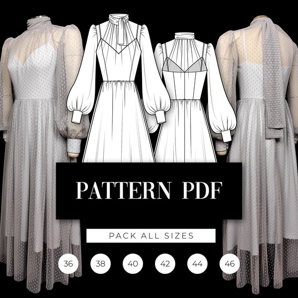 Tulle Midi Dress Pattern | Bishop Sleeve Prom Dress Pattern | Sheer Dress Pattern | Puffy Wedding Dress Digital Pattern | VideoTutorial
