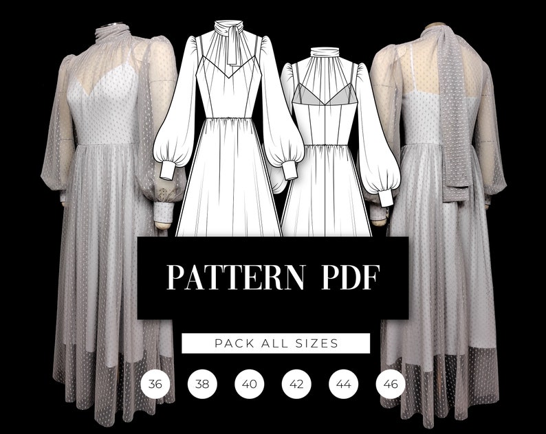 Tulle Midi Dress Pattern | Bishop Sleeve Prom Dress Pattern | Sheer Dress Pattern | Puffy Wedding Dress Digital Pattern | VideoTutorial 