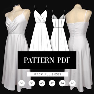 A-line Midi Dress Pattern | Pleated Prom Dress PDF Pattern | Wrap Effect Gown | Sleeveless Bridesmaid Dress Pattern | Sewing Video Tutorial