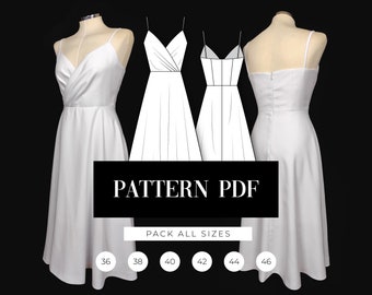 A-line Midi Dress Pattern | Pleated Prom Dress PDF Pattern | Wrap Effect Gown | Sleeveless Bridesmaid Dress Pattern | Sewing Video Tutorial