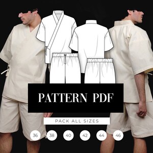 Jinbei Pattern Adult Unisex Kimono Pattern Japanese Summer Kimono Pattern PDF Sewing Pattern Pattern Step by Step Patrón Costura image 1