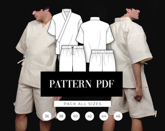 Jinbei Pattern | Adult Unisex Kimono Pattern | Japanese Summer Kimono Pattern | PDF Sewing Pattern | Pattern + Step by Step | Patrón Costura