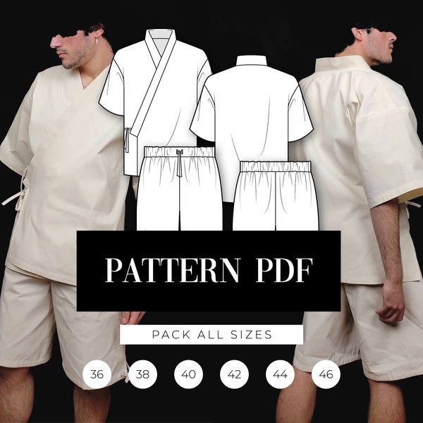 Motif Jinbei | Motif kimono unisexe adulte | Motif kimono d'été japonais | Patron de couture PDF | Motif + étape par étape | Patrón Costura