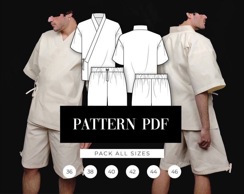 Jinbei Pattern Adult Unisex Kimono Pattern Japanese Summer Kimono Pattern PDF Sewing Pattern Pattern Step by Step Patrón Costura image 1