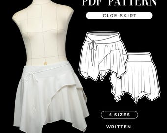 Asymmetrical Mini Skirt Sewing Pattern: Mid Rise Handkerchief Hem (PDF Pattern)