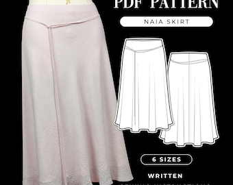 A-Line Midi Skirt Sewing Pattern: Flowy Summer Skirt with Tie (PDF)