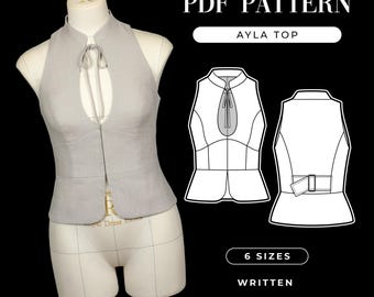 Halter Vest Sewing Pattern: Mandarin Collar Tailored Top, New Chinese Style (PDF Pattern)