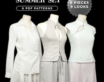 Summer Capsule Sewing Patterns: 6-in-1 Chinese Style, Minimalist PDF Bundle