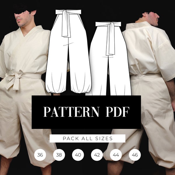 Modèle de pantalon inspiré de Hakama | Patron de couture Cosplay | Patron de couture PDF | Modèle + Tutoriel vidéo étape par étape | Patrón Costura