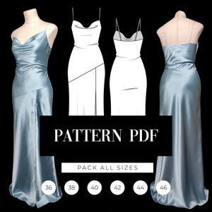 Split Silk Slip Maxi Dress Pattern | Cowl Neck Dress | Bias Cut Dress PDF Pattern | Thigh Slit Prom Dress Digital Pattern | VideoTutorial