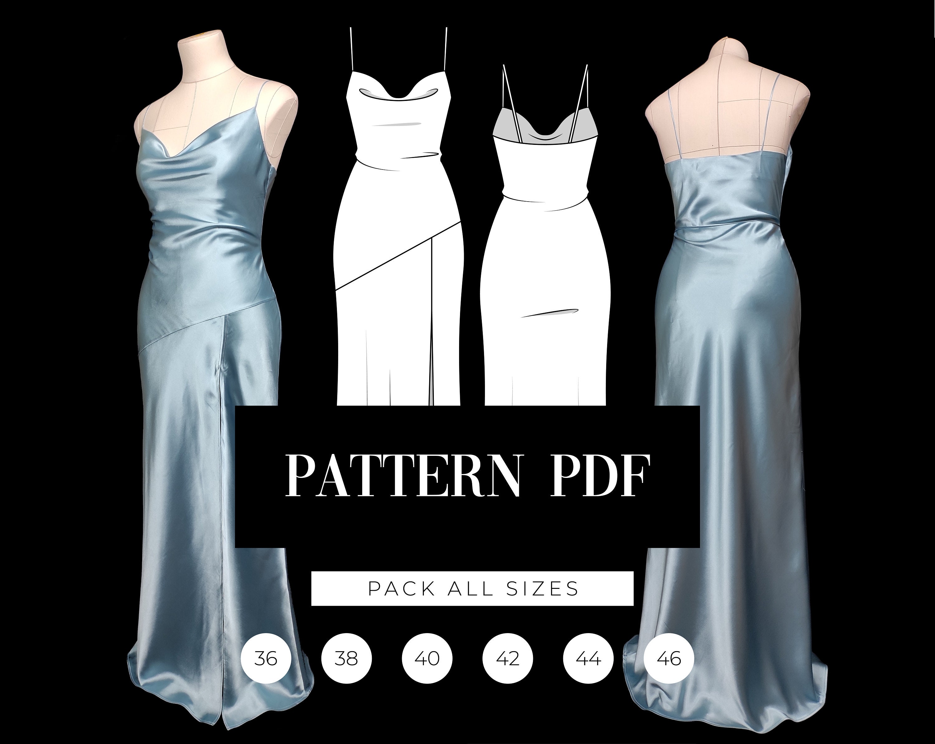 Split Silk Slip Maxi Dress Pattern Cowl Neck Dress Bias - Etsy Australia