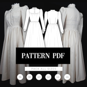 Robe quotidienne d’inspiration victorienne | Modèle de robe édouardienne | Modèle de robe victorienne | Robe d’époque | Cosplay de femme de ménage | Patron de couture PDF